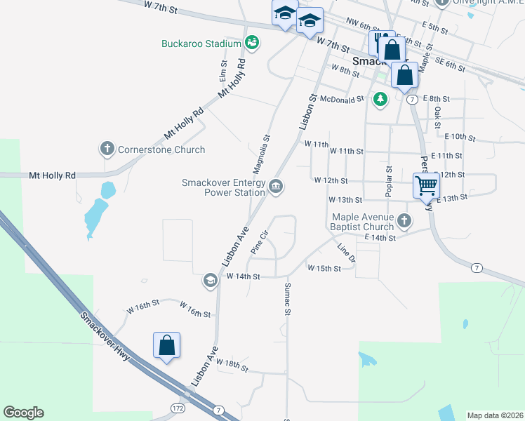 map of restaurants, bars, coffee shops, grocery stores, and more near 1123 Pine Circle in Smackover