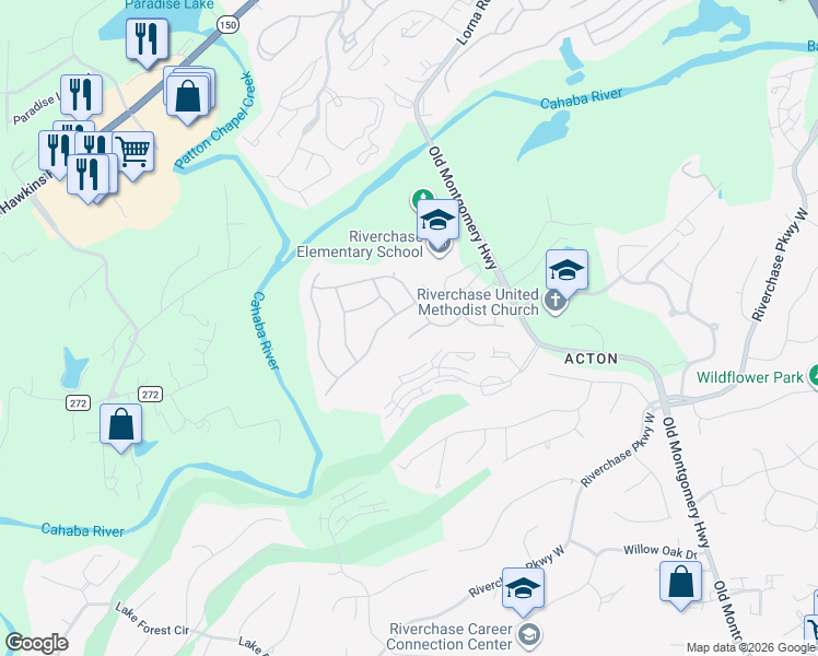 map of restaurants, bars, coffee shops, grocery stores, and more near 2111 Southbridge Court in Birmingham