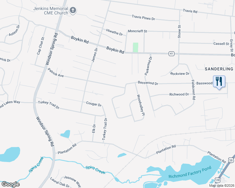 map of restaurants, bars, coffee shops, grocery stores, and more near 2348 Basswood Drive in Augusta