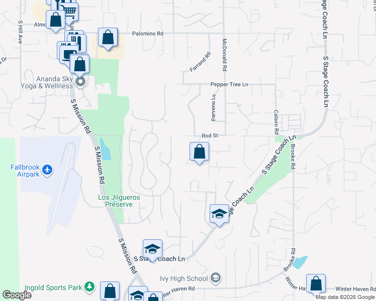 map of restaurants, bars, coffee shops, grocery stores, and more near 1984 Joseph Street in Fallbrook