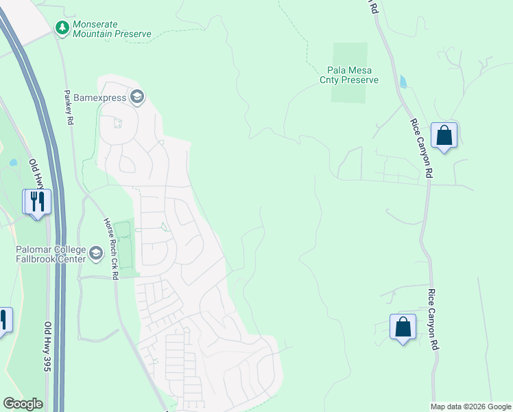 map of restaurants, bars, coffee shops, grocery stores, and more near 1270 Pala Mesa Heights Drive in Fallbrook