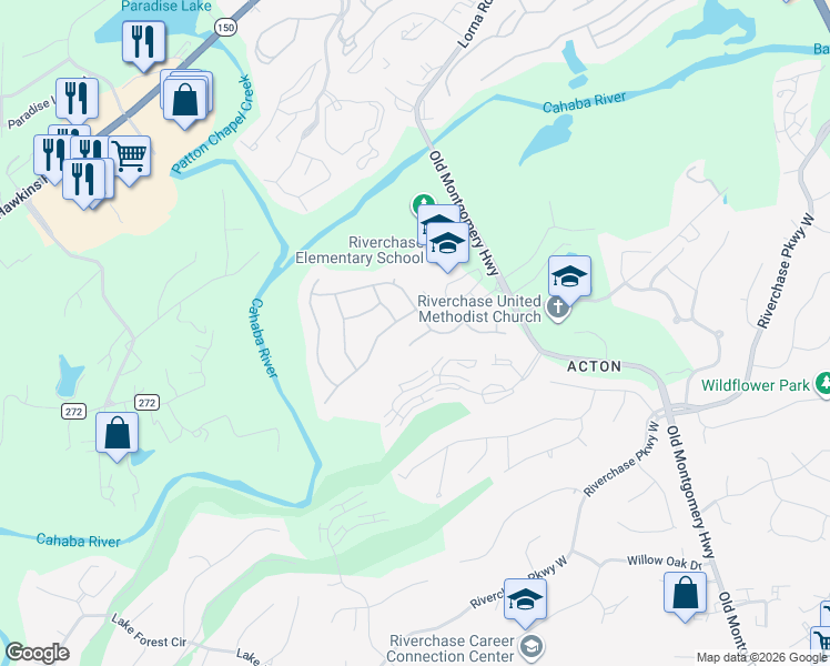 map of restaurants, bars, coffee shops, grocery stores, and more near 2111 Southbridge Court in Birmingham