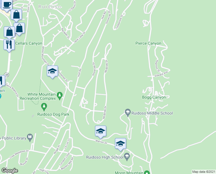 map of restaurants, bars, coffee shops, grocery stores, and more near 318 McBride Drive in Ruidoso