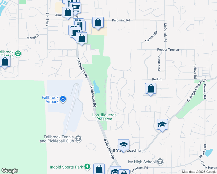 map of restaurants, bars, coffee shops, grocery stores, and more near 633 Inverlochy Drive in Fallbrook