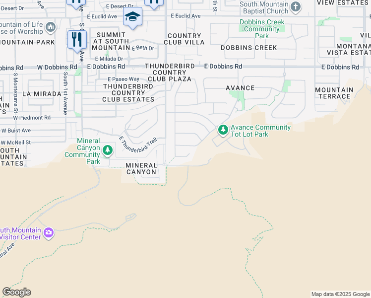 map of restaurants, bars, coffee shops, grocery stores, and more near 819 East Kachina Trail in Phoenix