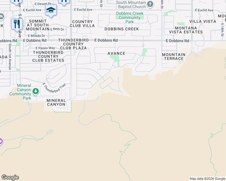 map of restaurants, bars, coffee shops, grocery stores, and more near 901 West Mineral Road in Phoenix