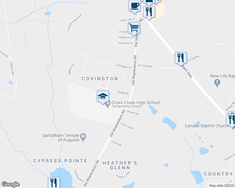 map of restaurants, bars, coffee shops, grocery stores, and more near 1842 Engle Road in Augusta