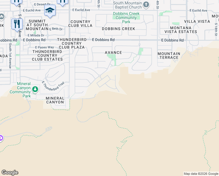 map of restaurants, bars, coffee shops, grocery stores, and more near 901 West Mineral Road in Phoenix