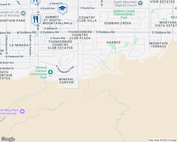 map of restaurants, bars, coffee shops, grocery stores, and more near 827 East Kachina Trail in Phoenix