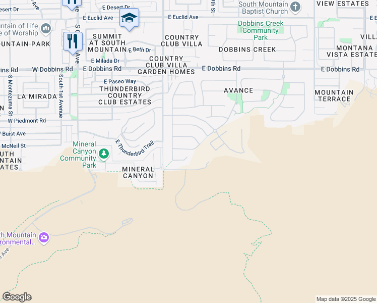 map of restaurants, bars, coffee shops, grocery stores, and more near 827 East Kachina Trail in Phoenix