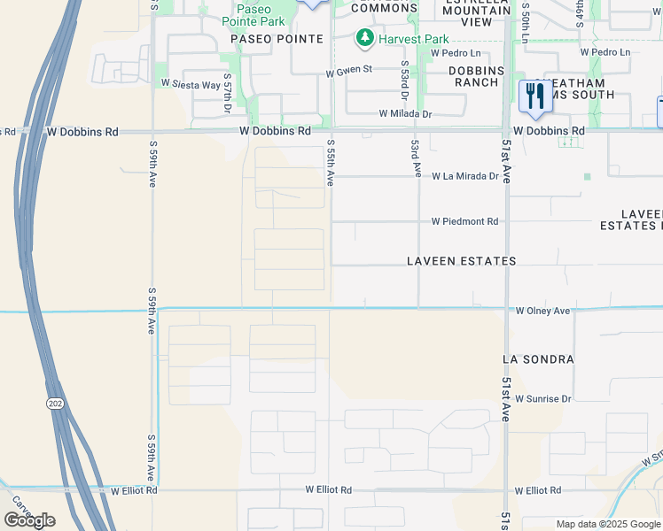 map of restaurants, bars, coffee shops, grocery stores, and more near 9801 South 55th Avenue in Maricopa County
