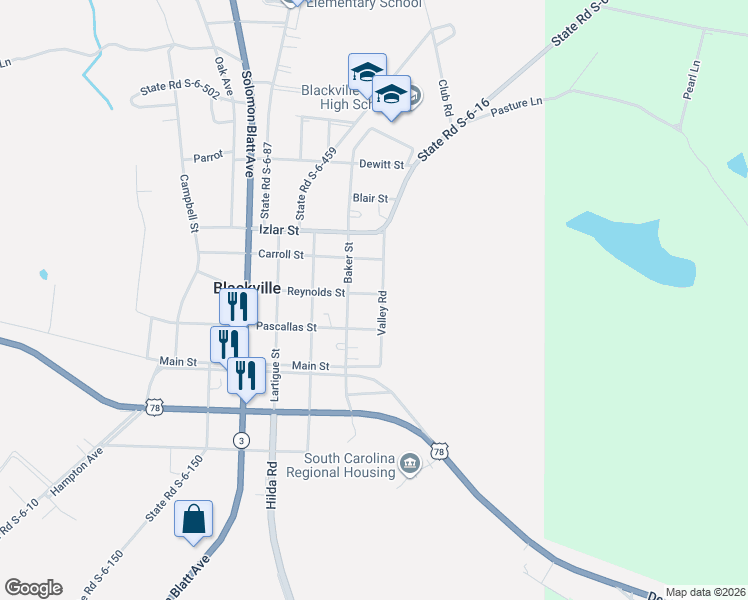 map of restaurants, bars, coffee shops, grocery stores, and more near 149 Valley Road in Blackville