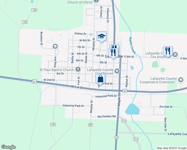 map of restaurants, bars, coffee shops, grocery stores, and more near 217 Cherry Street in Lewisville
