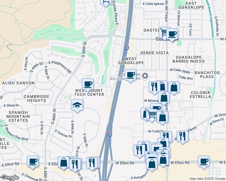 map of restaurants, bars, coffee shops, grocery stores, and more near Maricopa Freeway in Phoenix