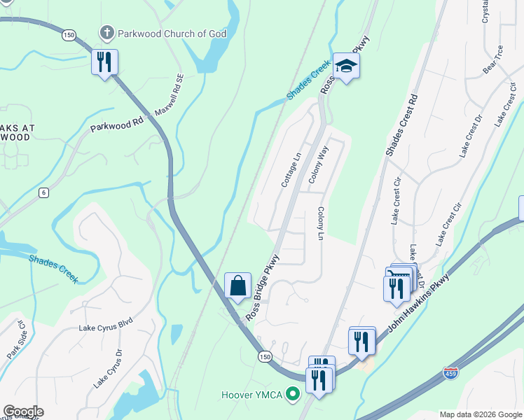 map of restaurants, bars, coffee shops, grocery stores, and more near 1656 Deer Valley Road in Hoover