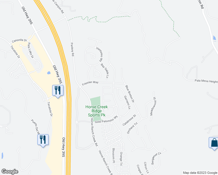 map of restaurants, bars, coffee shops, grocery stores, and more near 35670 Asturian Way in Fallbrook