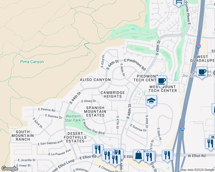 map of restaurants, bars, coffee shops, grocery stores, and more near 9837 South 45th Place in Phoenix