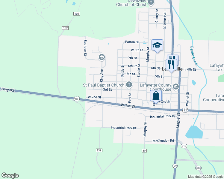 map of restaurants, bars, coffee shops, grocery stores, and more near 3rd Street in Lewisville