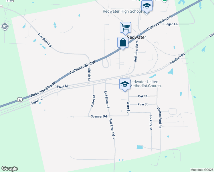 map of restaurants, bars, coffee shops, grocery stores, and more near 410 Red River Road South in Redwater
