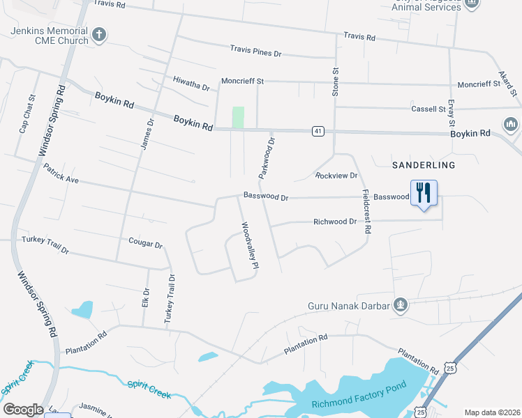 map of restaurants, bars, coffee shops, grocery stores, and more near 2329 Basswood Drive in Augusta