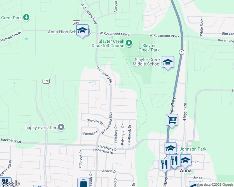 map of restaurants, bars, coffee shops, grocery stores, and more near 900 Edinburgh Drive in Anna