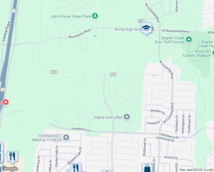 map of restaurants, bars, coffee shops, grocery stores, and more near 921 Santa Lucia Drive in Anna