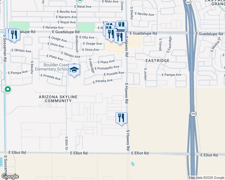 map of restaurants, bars, coffee shops, grocery stores, and more near 3142 South 83rd Circle in Mesa