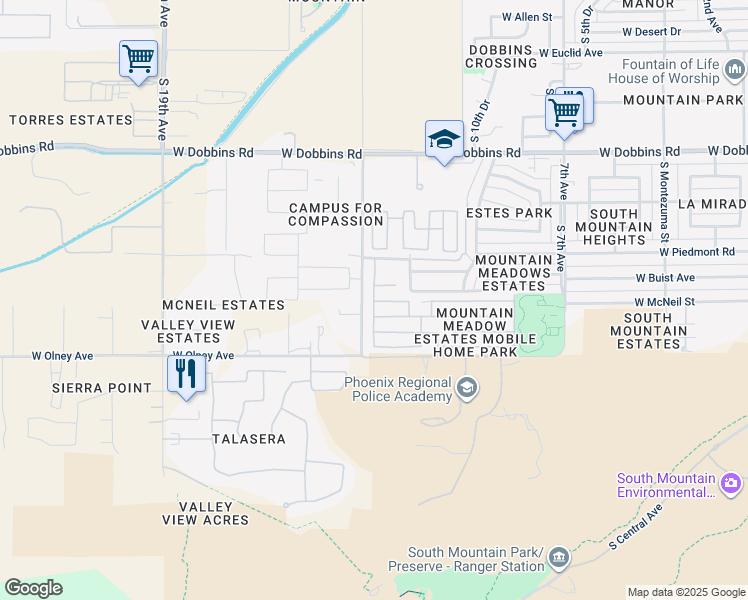 map of restaurants, bars, coffee shops, grocery stores, and more near 9802 South 14th Avenue in Phoenix