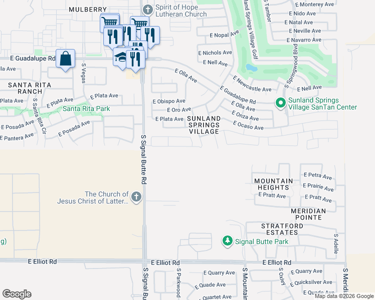 map of restaurants, bars, coffee shops, grocery stores, and more near 3034 South Willow Wood in Mesa
