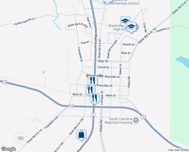 map of restaurants, bars, coffee shops, grocery stores, and more near in Barnwell
