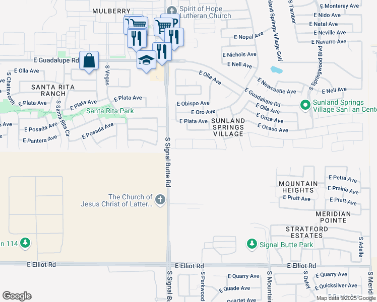 map of restaurants, bars, coffee shops, grocery stores, and more near 3117 South Signal Butte Road in Mesa