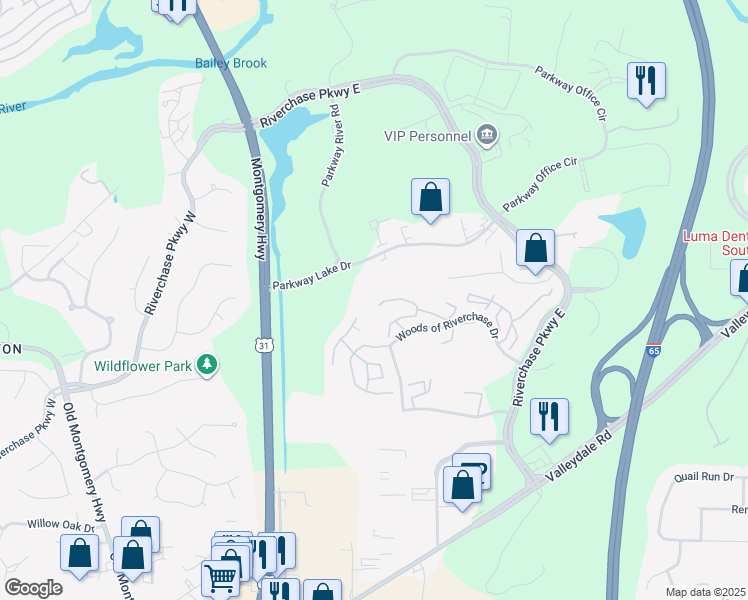 map of restaurants, bars, coffee shops, grocery stores, and more near 2176 Parkway Lake Drive in Hoover