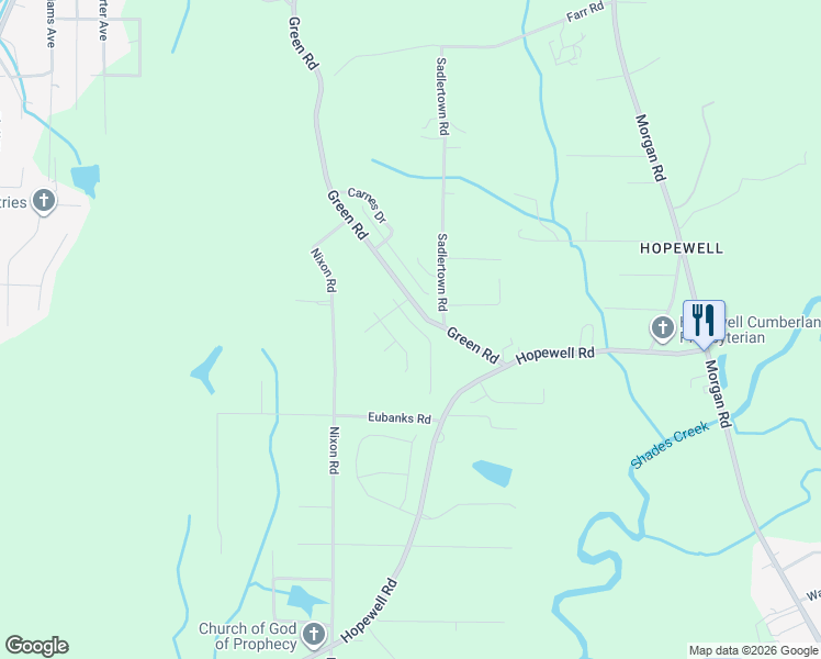 map of restaurants, bars, coffee shops, grocery stores, and more near 3637 Wind Ridge Lane in Bessemer