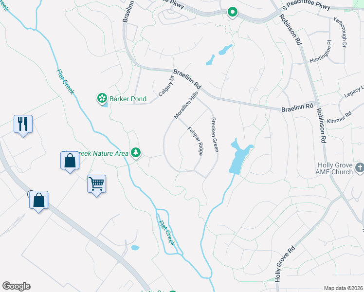 map of restaurants, bars, coffee shops, grocery stores, and more near in Peachtree City