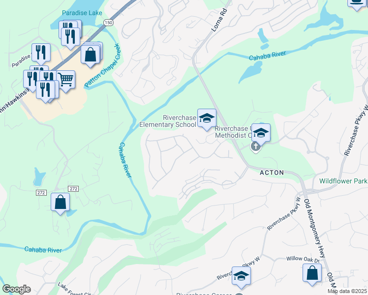map of restaurants, bars, coffee shops, grocery stores, and more near 2605 Arbor Way in Hoover