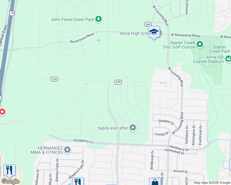 map of restaurants, bars, coffee shops, grocery stores, and more near 921 Santa Lucia Drive in Anna