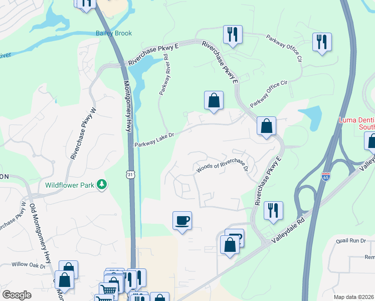 map of restaurants, bars, coffee shops, grocery stores, and more near 704 Gables Drive in Hoover