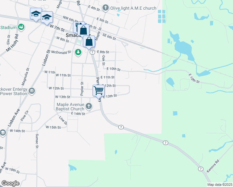 map of restaurants, bars, coffee shops, grocery stores, and more near 1209 Cross Street in Smackover