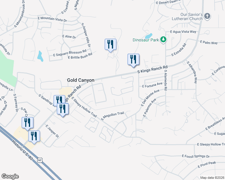 map of restaurants, bars, coffee shops, grocery stores, and more near 6188 South Mesa Vista Drive in Gold Canyon