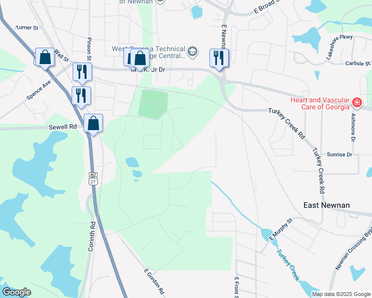 map of restaurants, bars, coffee shops, grocery stores, and more near 11 Fairmont School Road in Newnan