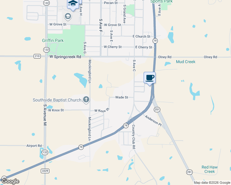 map of restaurants, bars, coffee shops, grocery stores, and more near 306 Wade Street in Olney