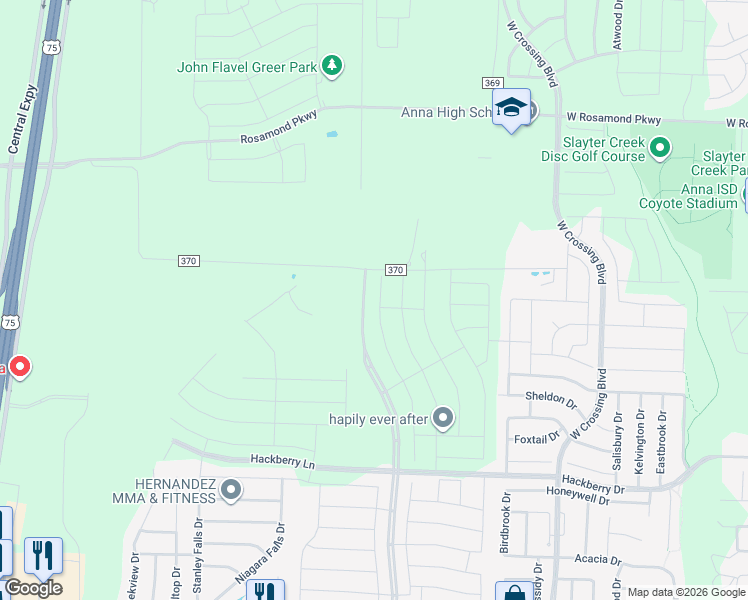 map of restaurants, bars, coffee shops, grocery stores, and more near 921 Santa Lucia Drive in Anna