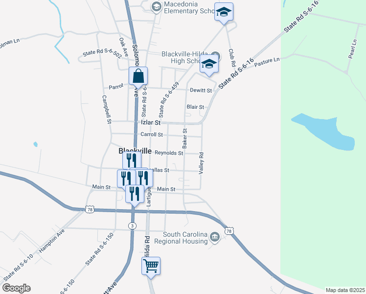 map of restaurants, bars, coffee shops, grocery stores, and more near 337 Baker Street in Blackville