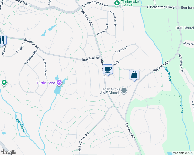 map of restaurants, bars, coffee shops, grocery stores, and more near 220 Columns Lane in Peachtree City