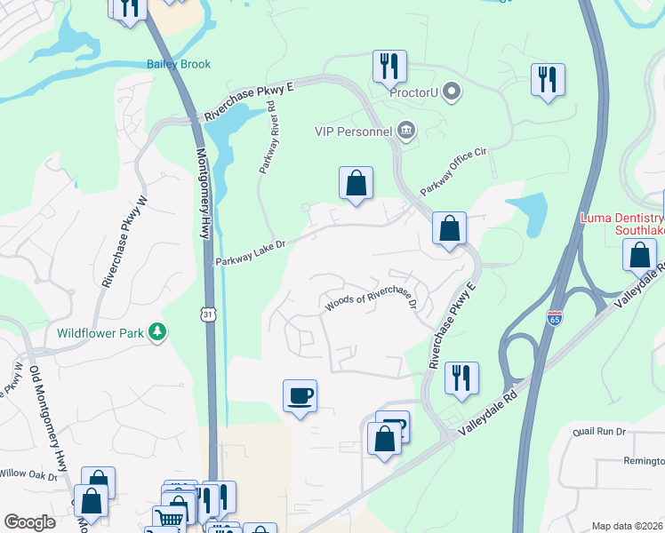 map of restaurants, bars, coffee shops, grocery stores, and more near 704 Gables Drive in Hoover