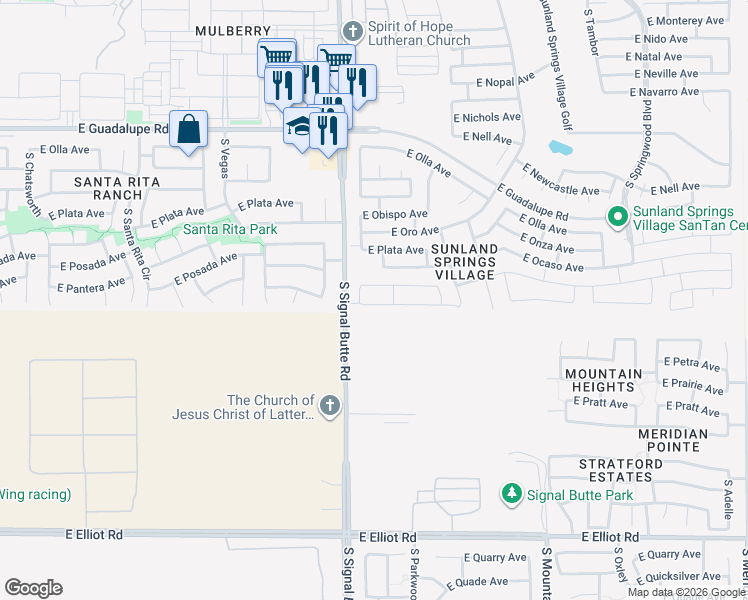 map of restaurants, bars, coffee shops, grocery stores, and more near 3117 South Signal Butte Road in Mesa