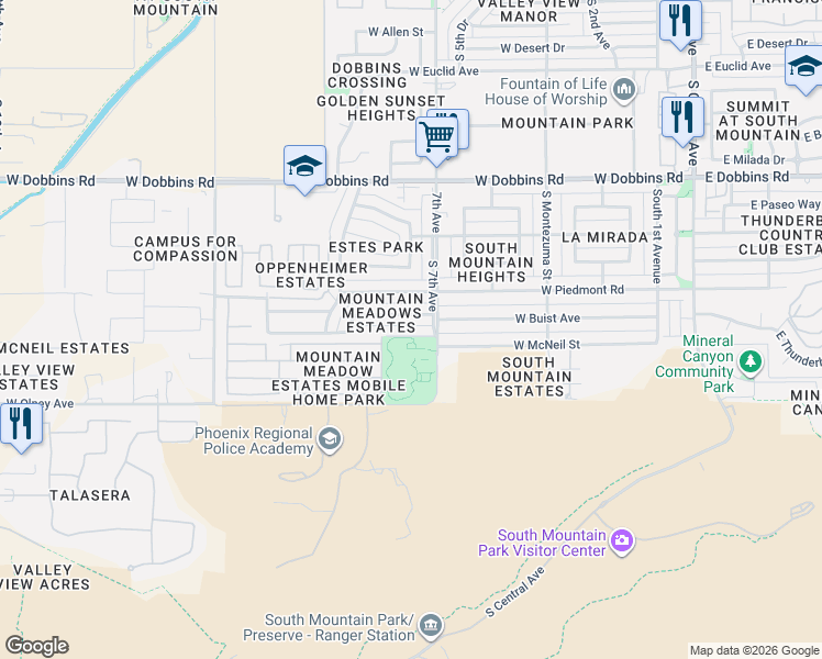 map of restaurants, bars, coffee shops, grocery stores, and more near 727 West Buist Avenue in Phoenix