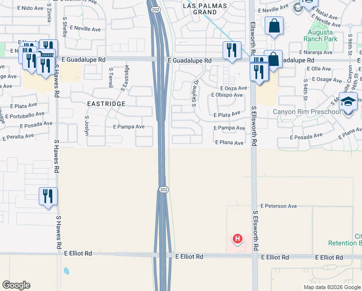 map of restaurants, bars, coffee shops, grocery stores, and more near 8903 East Plana Avenue in Mesa
