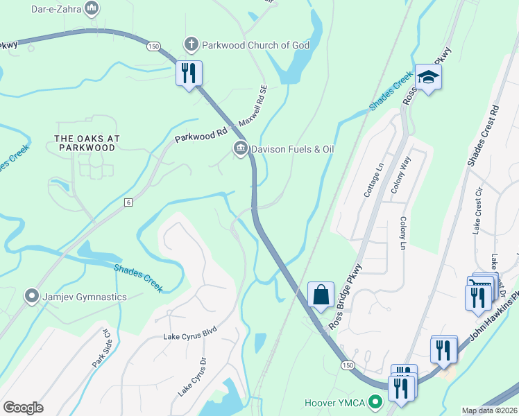 map of restaurants, bars, coffee shops, grocery stores, and more near 5670 Lake Cyrus Boulevard in Bessemer