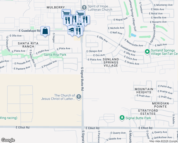 map of restaurants, bars, coffee shops, grocery stores, and more near 3117 South Signal Butte Road in Mesa